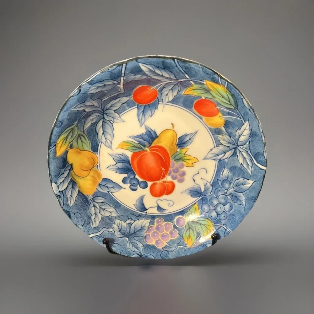 Vintage Handpainted Blue Leaves‎ Fruit Pattern Salad Bowl 8